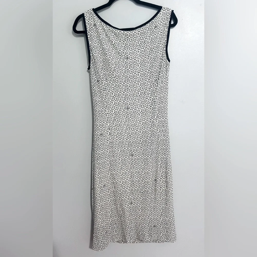 Tory Burch Signature Print Leaf Sleeveless Shift Dress Size M office preppy chic